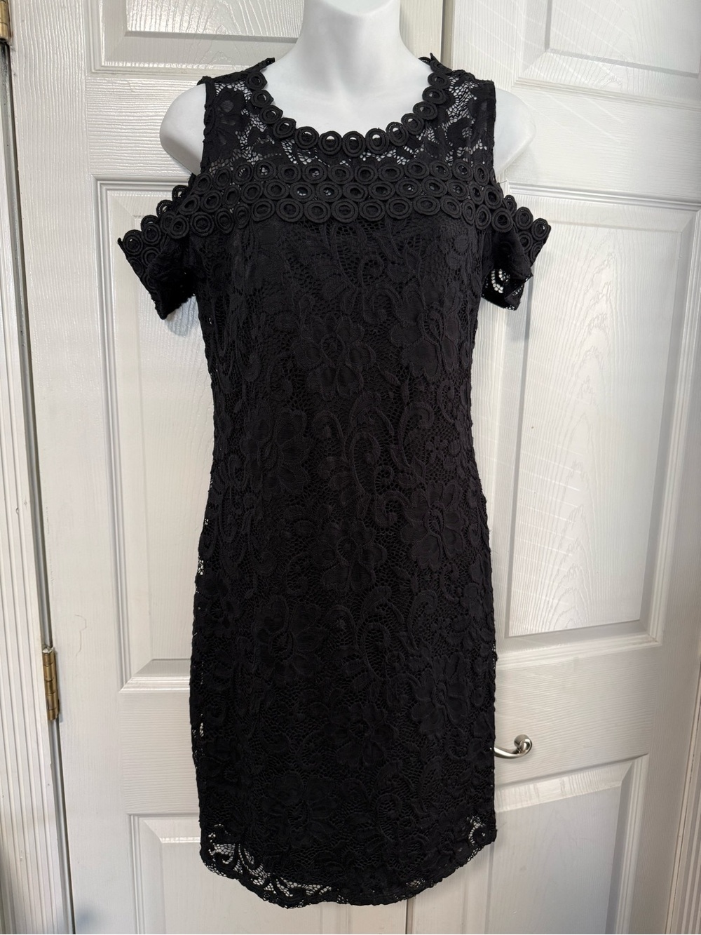 Black Lace Cold-Shoulder Shift Dress
